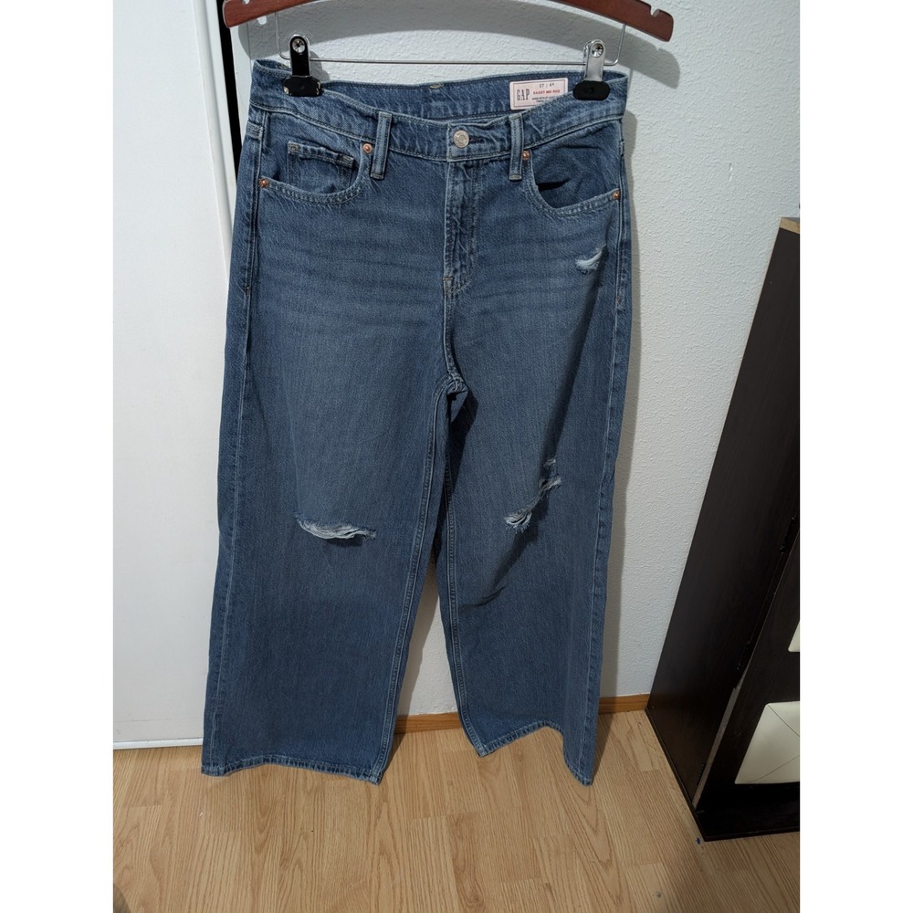 GAP Women's Jeans 27 4R Mid‎ Rise Baggy Wide Leg Medium Wash Blue Super Soft